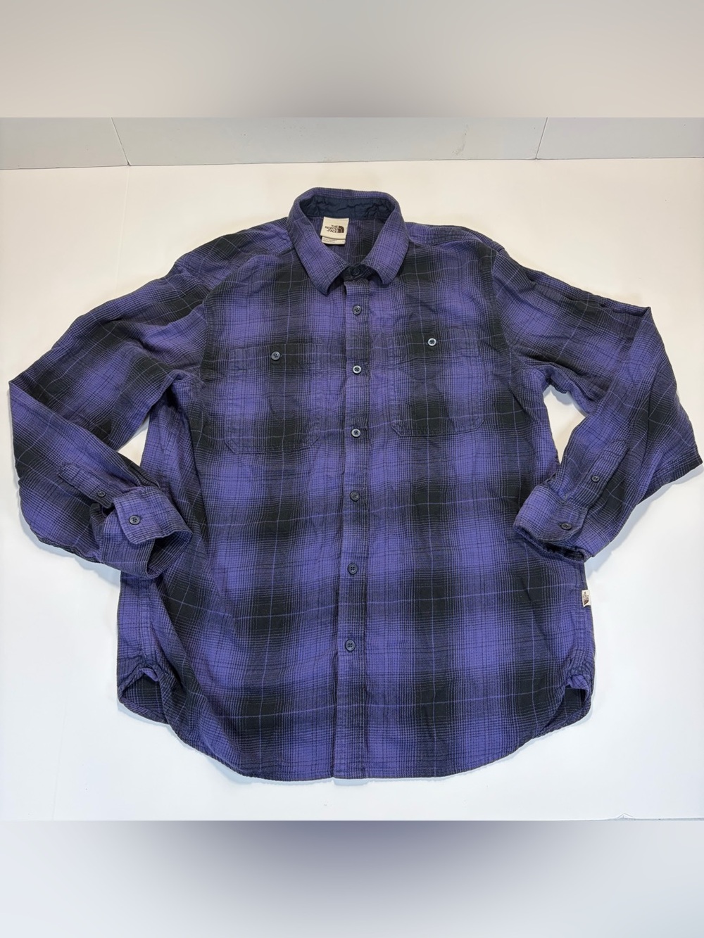 The North Face Purple Flannel Mens L Plaid Long Sleeve Pockets Grunge Layering